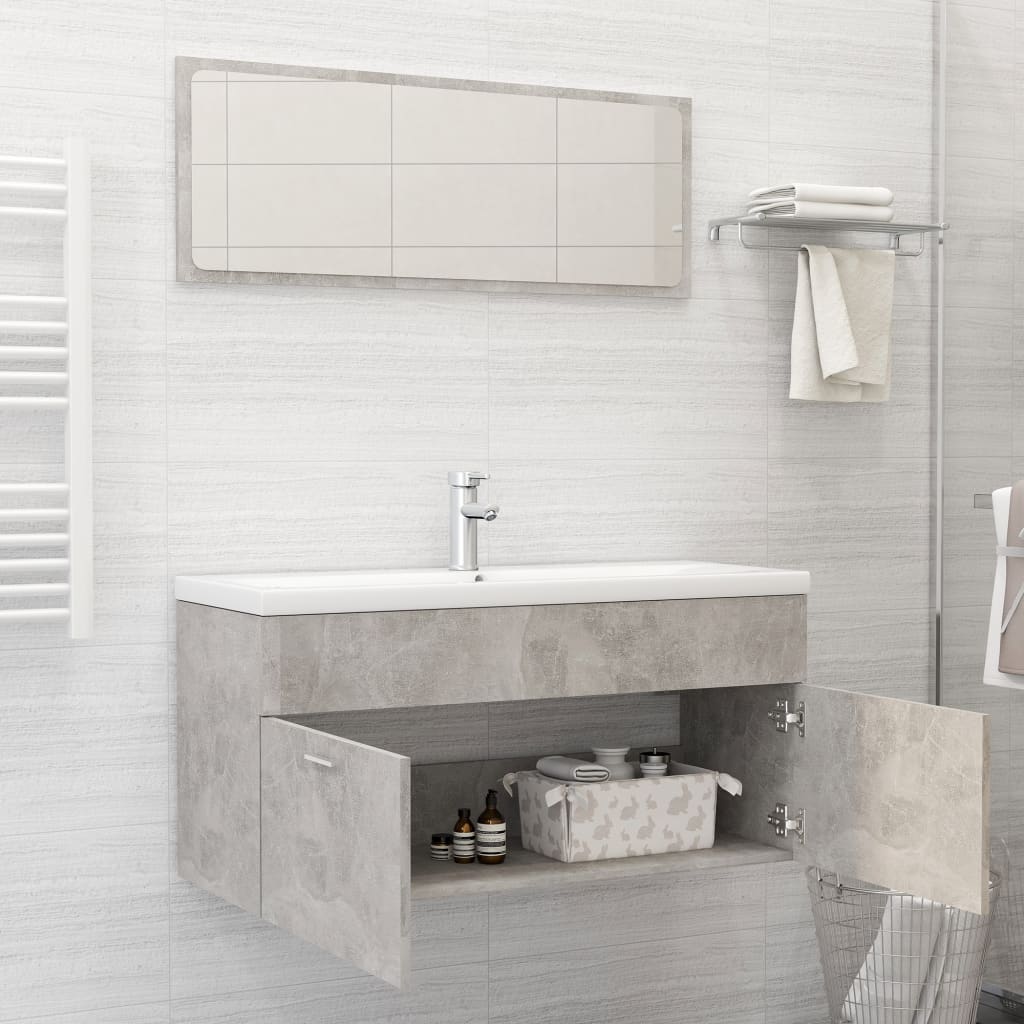 NNEVL Bathroom Furniture Set Concrete Grey Chipboard-2