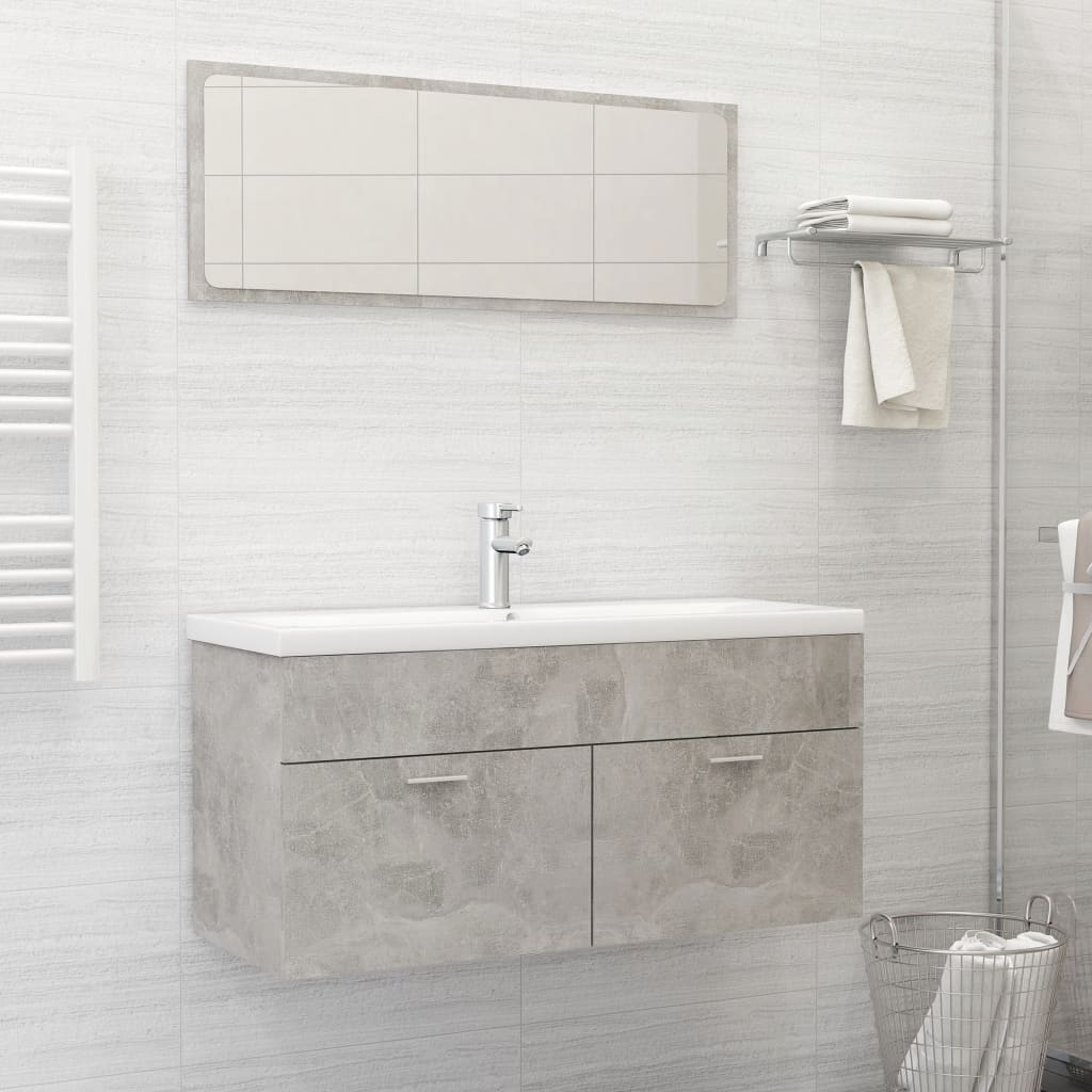 NNEVL Bathroom Furniture Set Concrete Grey Chipboard-0