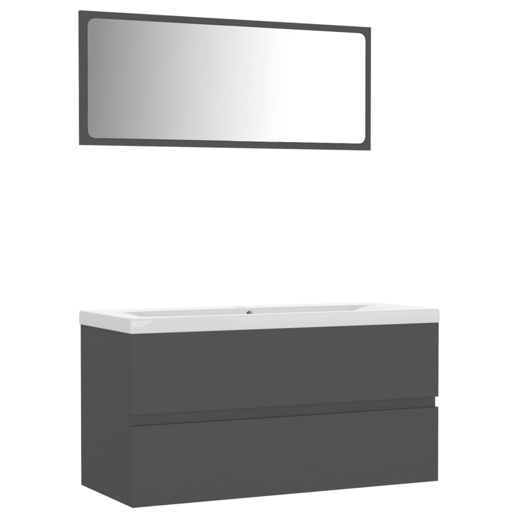 NNEVL Bathroom Furniture Set Grey Chipboard-1