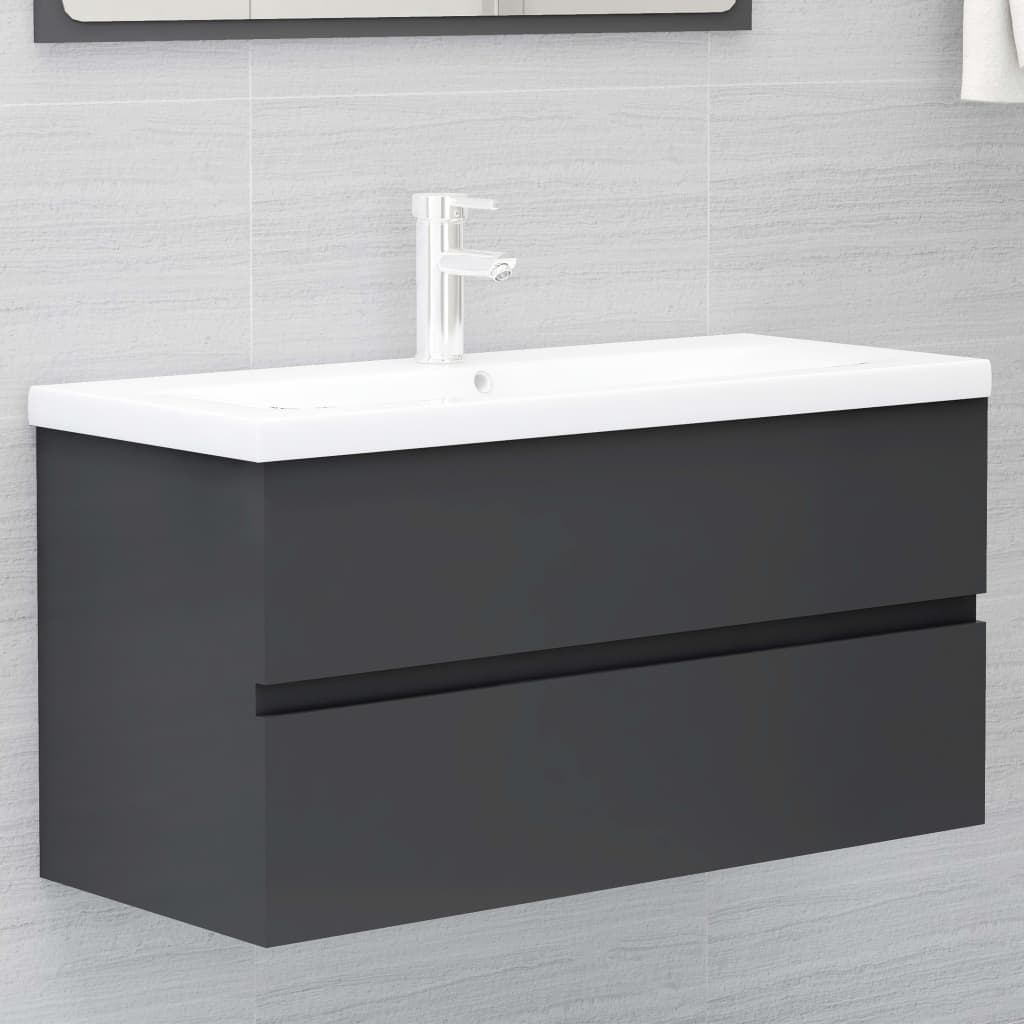 NNEVL Bathroom Furniture Set Grey Chipboard-3