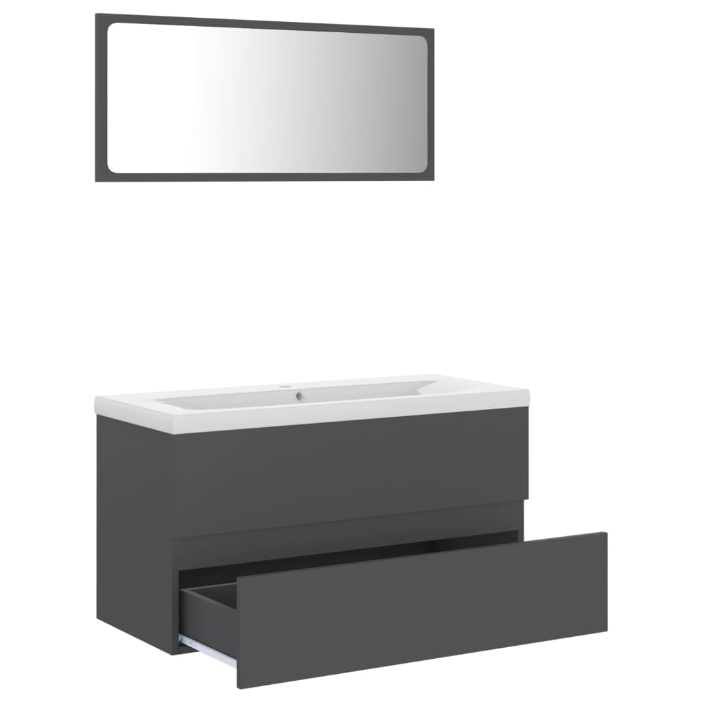NNEVL Bathroom Furniture Set Grey Chipboard-4