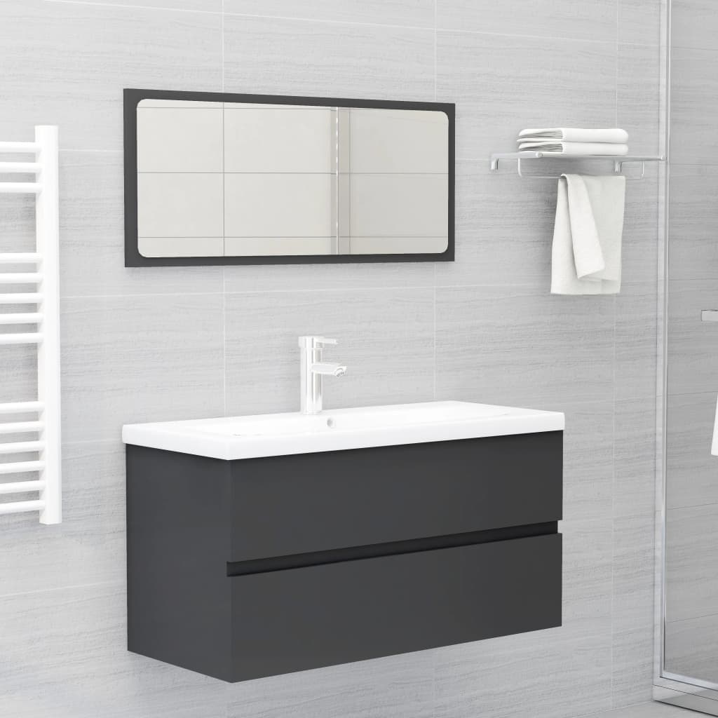 NNEVL Bathroom Furniture Set Grey Chipboard-0